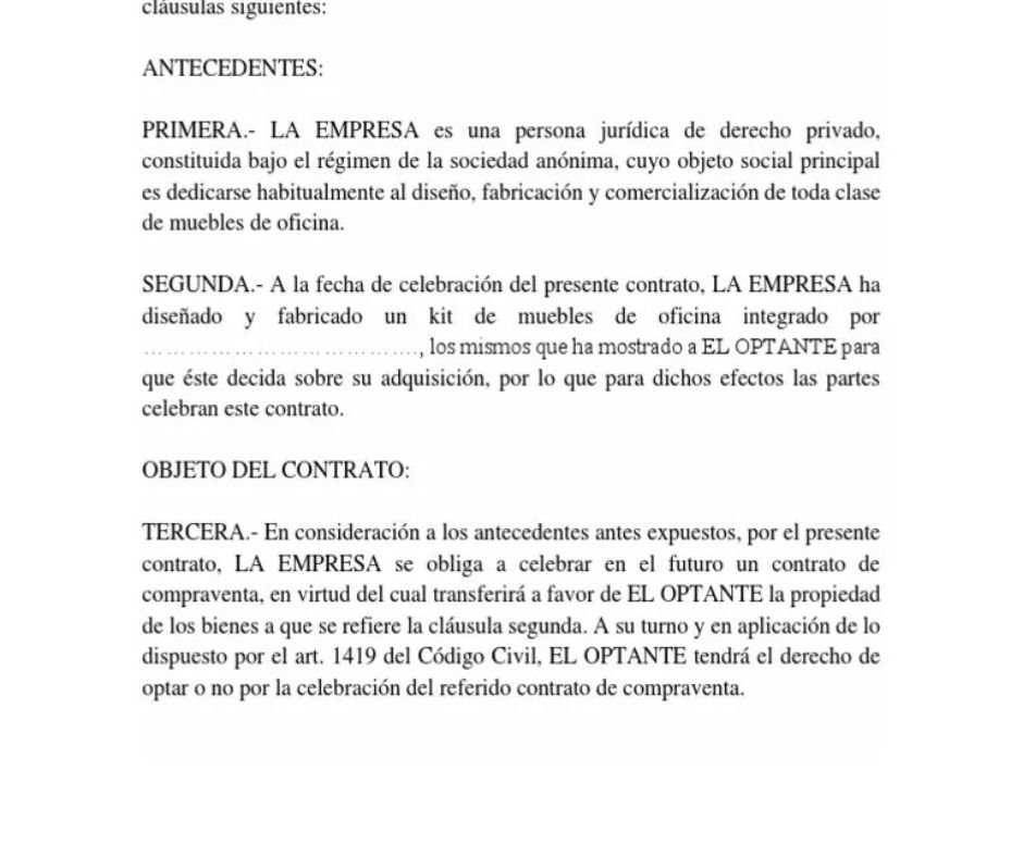 Redacción del contrato de opción de compra