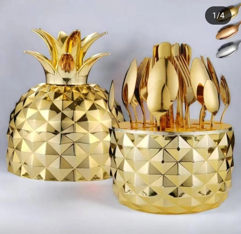 24 PIECES CUTLERY SET IN PINEAPPLE STORAGE