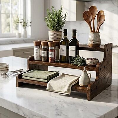 Amazkart 3 Tier Wooden Kitchen Organizer Rack for Countertop Amazkart 3 Tier Wooden Kitchen Organizer Rack for Countertop