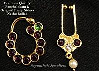 Margam Temple Jewellery - Copper One Gram Gold Finish & Real Kempstones Nathu Bullak