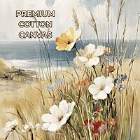 French Coastal Daisy Landscape Canvas Print | UNFRAMED Unframed premium cotton canvas print