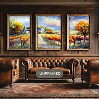 Vineyard Landscape Triptych Autumn UNFRAMED Canvas Print