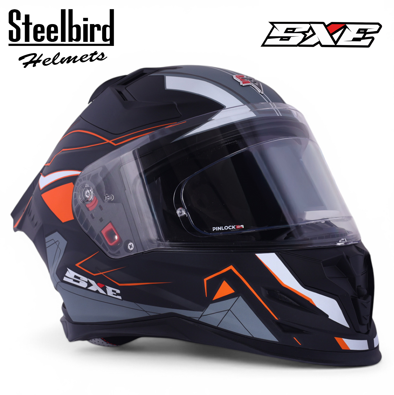 STEELBIRD SBH-61 ISS SXE RACE-X GLOSSY BLACK/ORANGE WITH AFS EDITION C/V 600MM (ANTIFOG EXCLUSIVE)