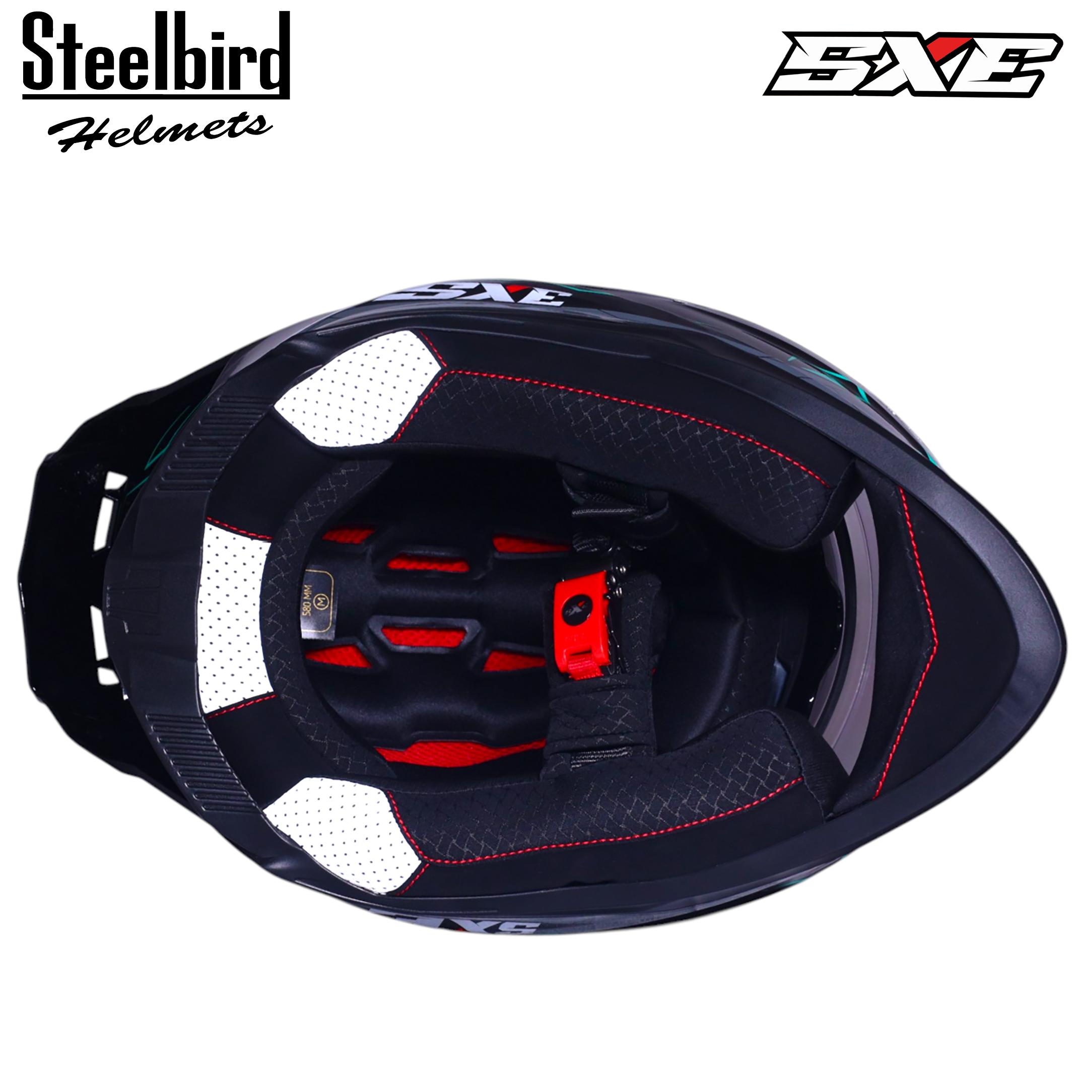 STEELBIRD SBH-61 ISS SXE RACE-X MATT BLACK/CYAN GREEN WITH AFS EDITION C/V 600MM