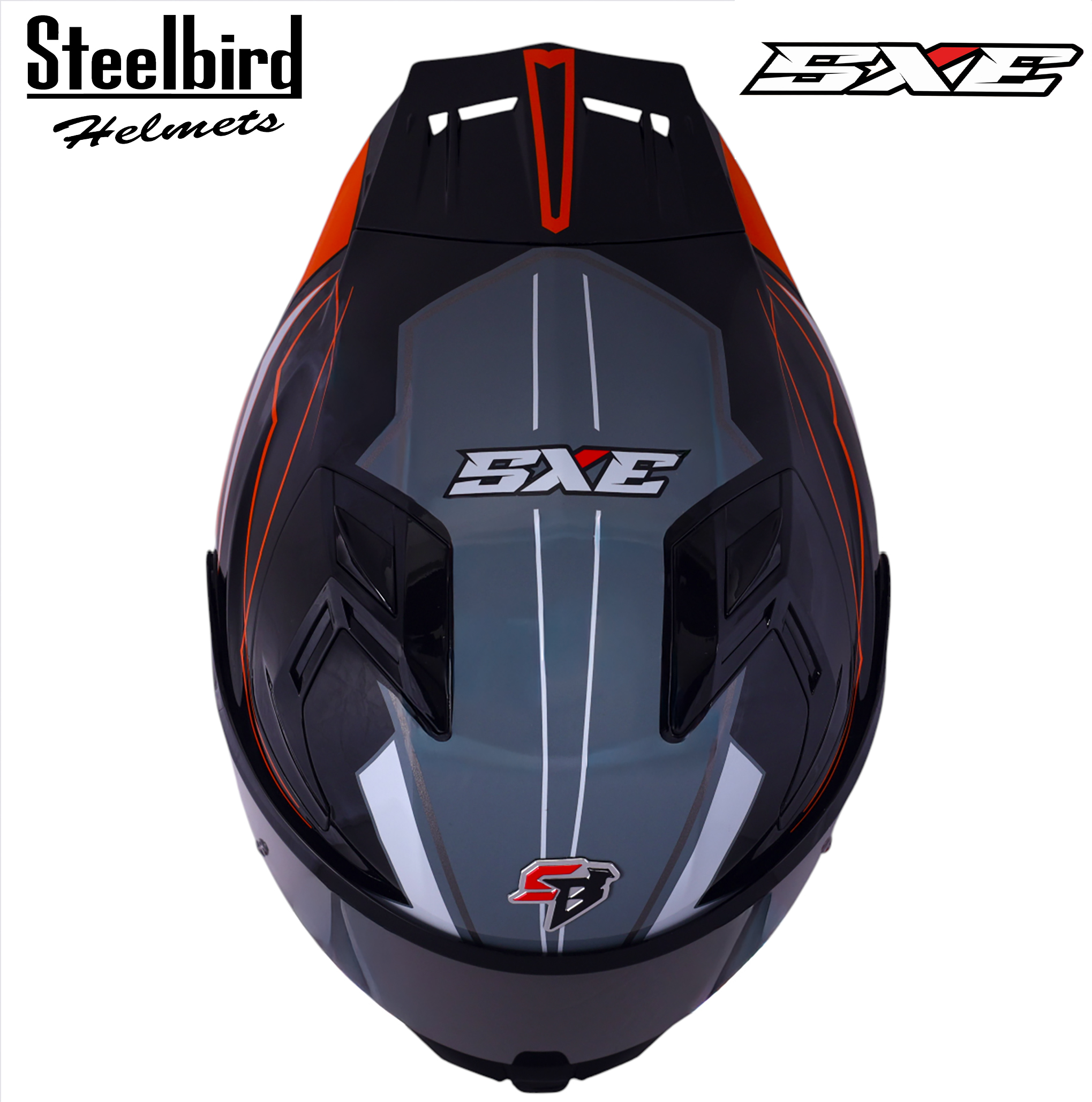 STEELBIRD SBH-61 ISS SXE RACE-X GLOSSY BLACK/ORANGE WITH TPE EDITION C/V 580MM (WITH EXTRA SMOKE VISOR)