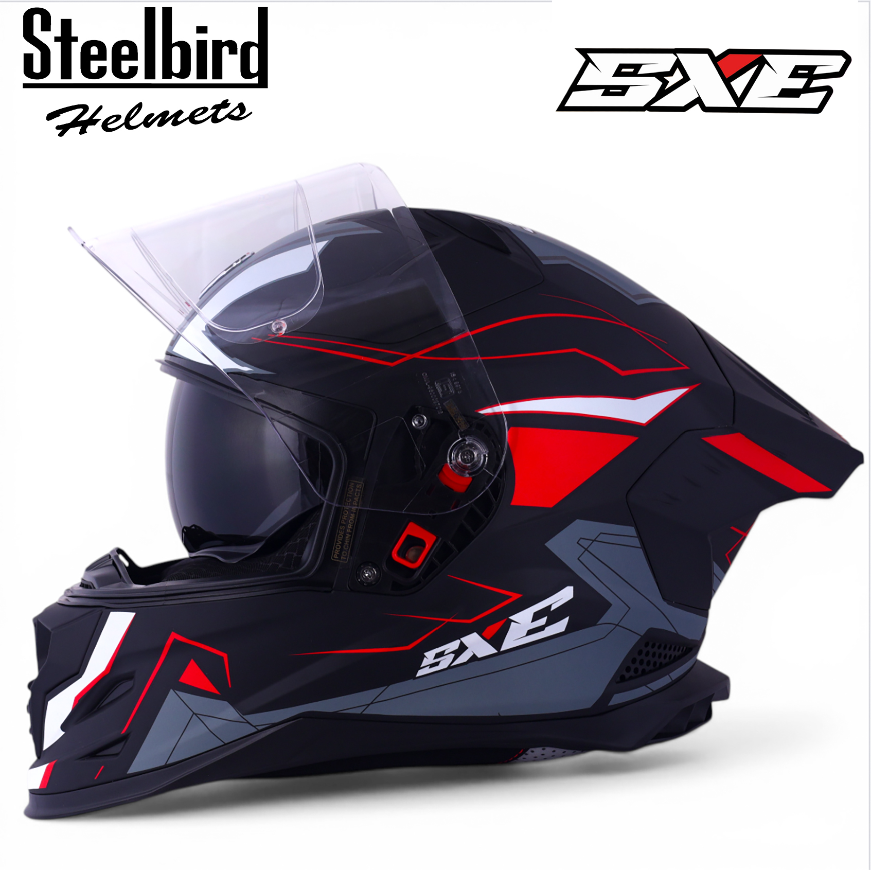 STEELBIRD SBH-61 ISS SXE RACE-X MATT BLACK/RED C/V 580MM WITH ANTIFOG(EXLUSIVE)