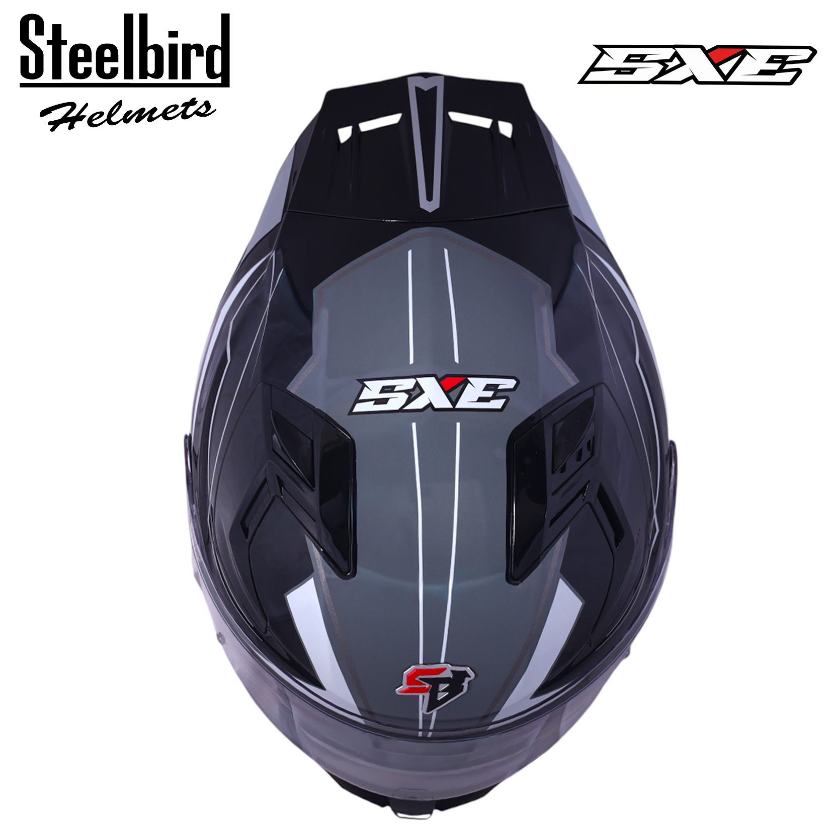 STEELBIRD SBH-61 ISS SXE RACE-X MATT BLACK/SILVER C/V 600MM WITH ANTIFOG(EXLUSIVE)