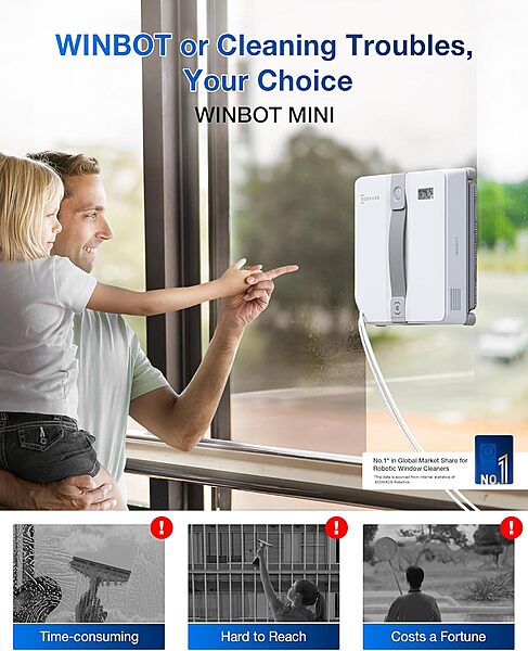 Ecovacs WINBOT MINI Smart Window Cleaner - Ultra-Thin, 7,500 Pa Suction