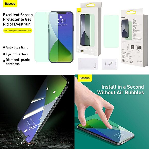 Baseus 0.3mm Anti-Blue&Green Light Glass Screen Protector iPhone 12 Pro Max
