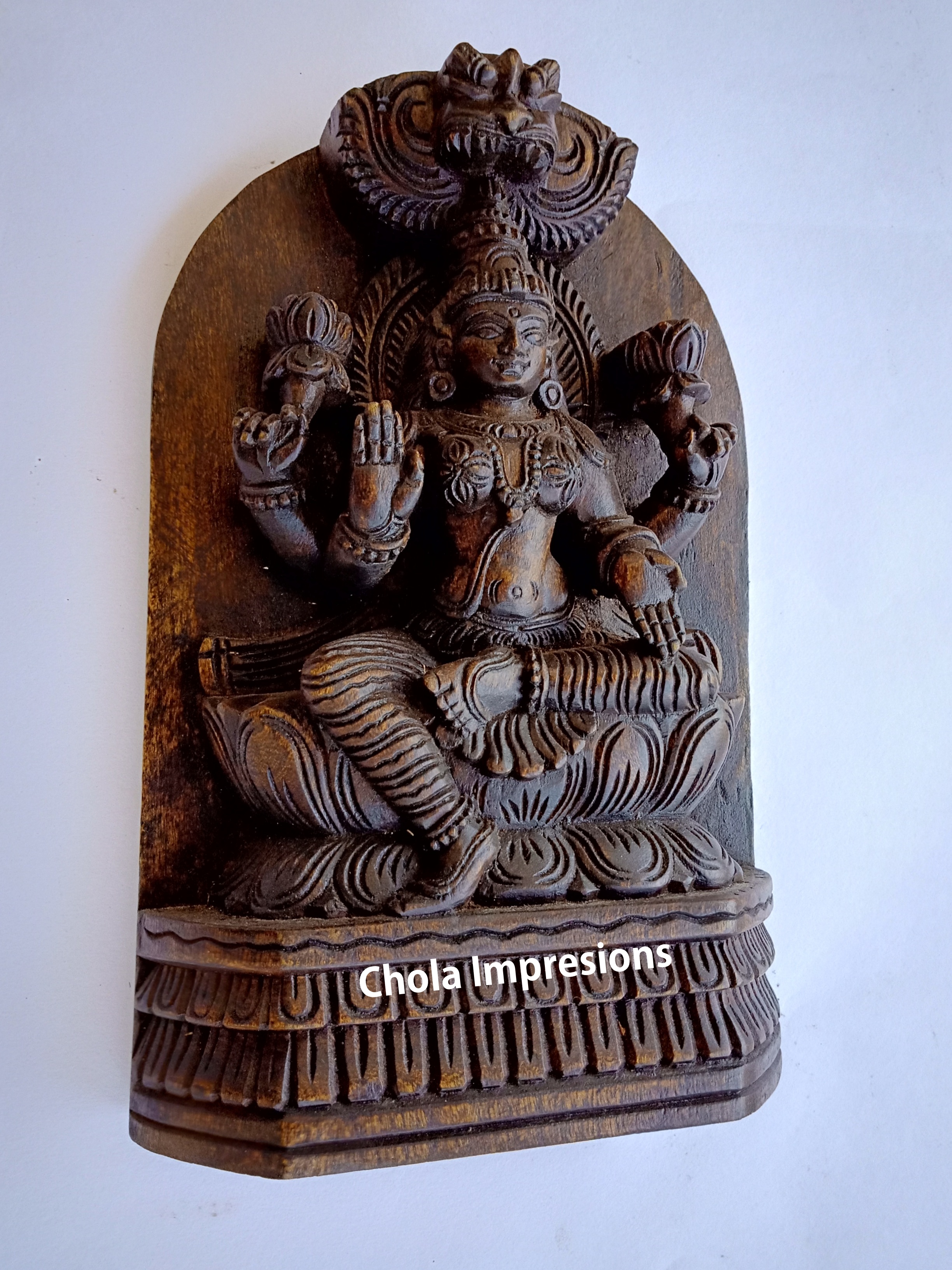 Chola Impressions Antique Finish Lakshmi Devi Wooden Statue   1 Foot