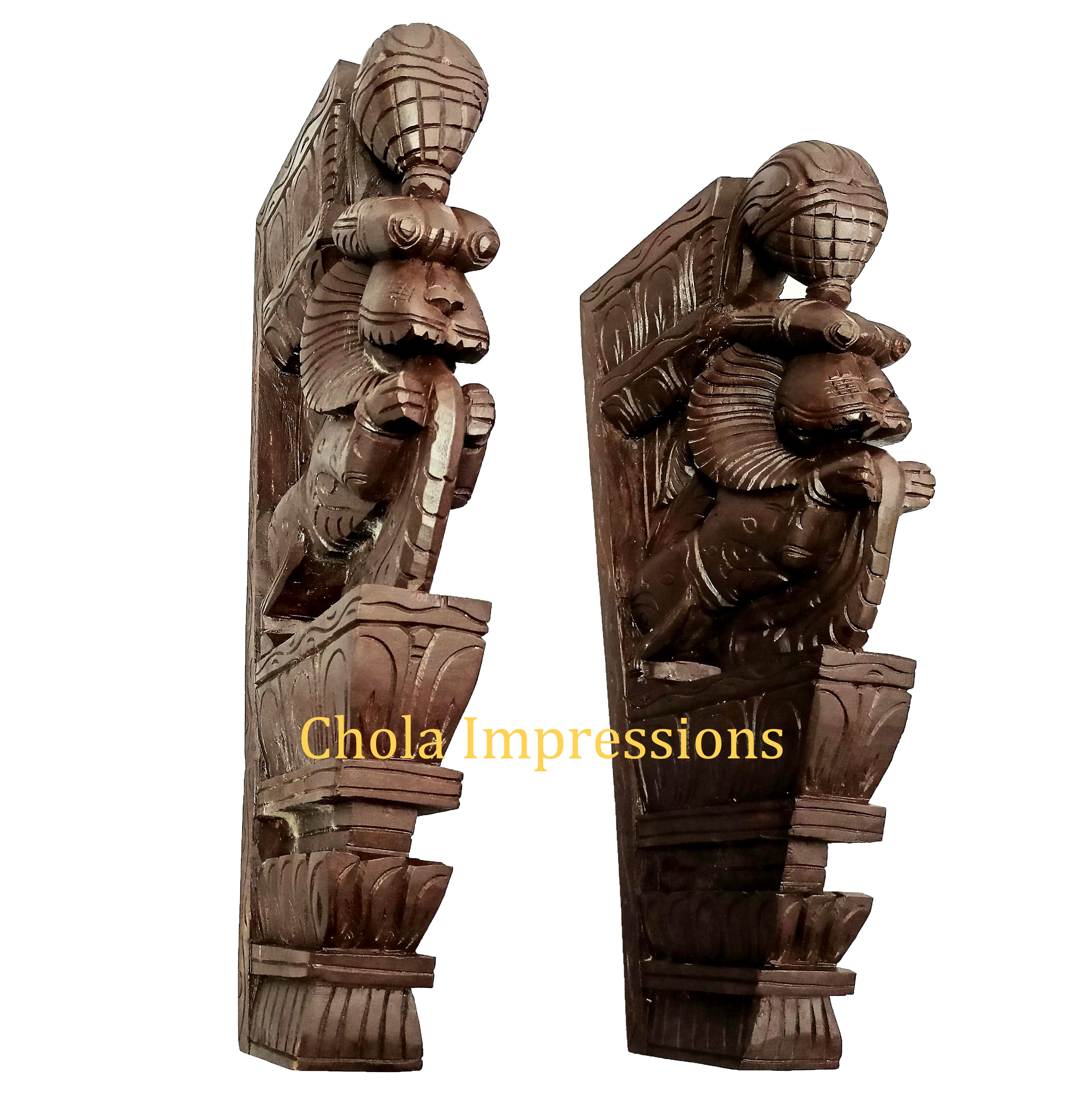 Brown Yaazhi Wooden Wall Bracket Pair - 1.5 ft