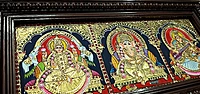 Lakshmi Ganesha Saraswati Tanjore Painting - 13 x 27 inches