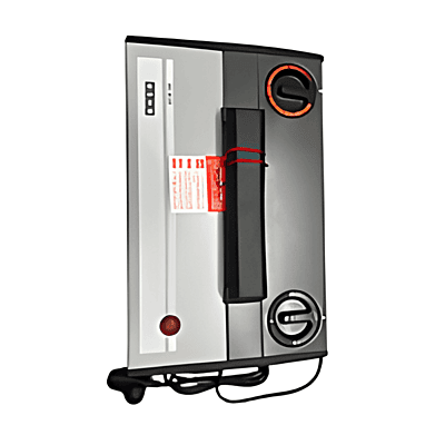 Usha portable fan heater in white with an integrated carry handle and adjustable stand.