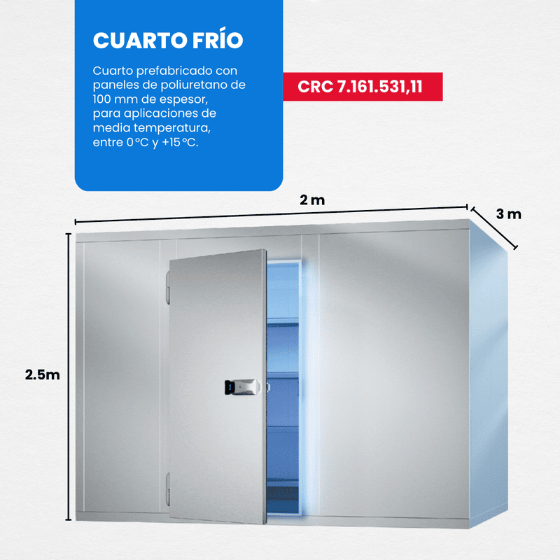 SUMINISTRO E INSTALACIÓN DE CUARTO FRÍO PARA MEDIA TEMPERATURA 2m x 3m x 2.5m SUMINISTRO E INSTALACIÓN DE CUARTO FRÍO PARA MEDIA TEMPERATURA 2m x 3m x 2.5m