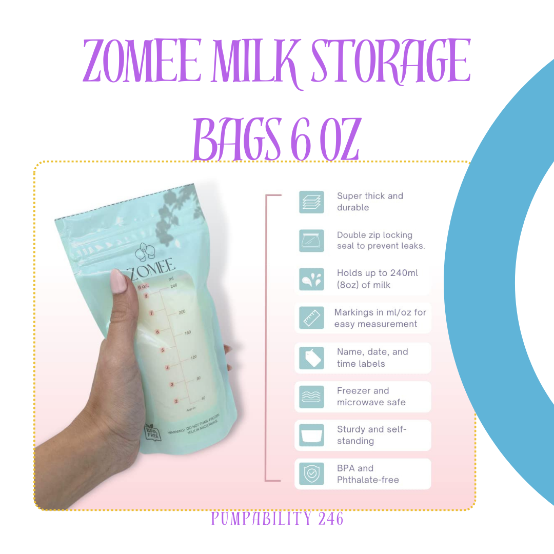 Zomee Disposable 8 oz Breast Milk Storage Bags w/Double Zipper Seal