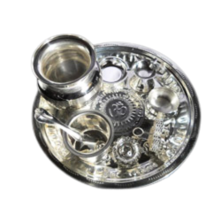Mandhhiram Brand White Metal Pooja Article Set (Contains 9 Articles)