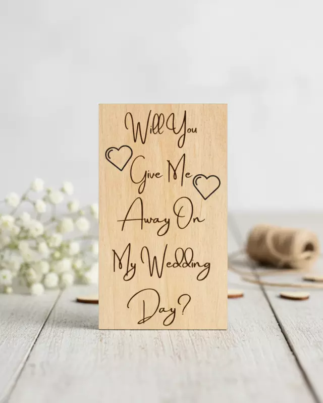Heirloom Collection engraved Give Me Away wedding proposal card.