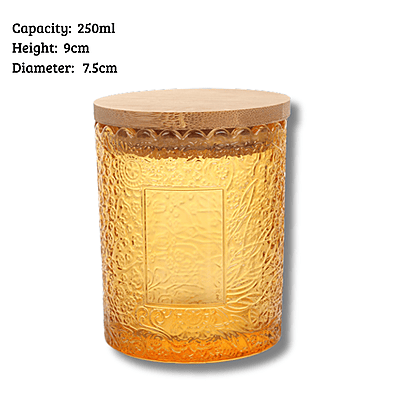 Embossed Glass Candle Jar (250ml with Bamboo Lid) Embossed Glass Candle Jar (250ml with Bamboo Lid)