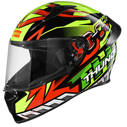 STUDDS THUNDER D5 MATT BLACK/RED N5 YELLOW C/V (XL) WITH SPOILER AND MIRROR VISOR