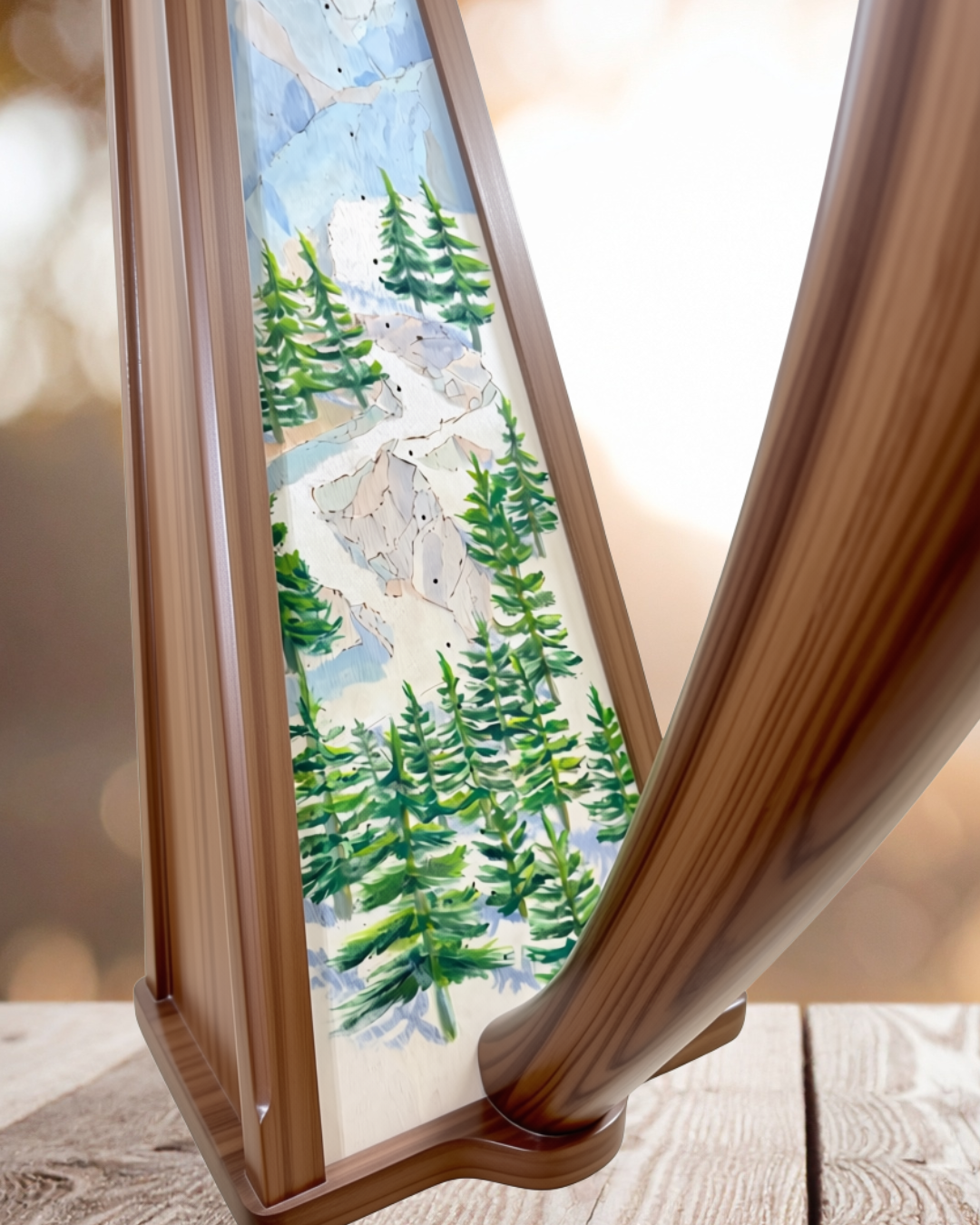 Celtic 22 — Walnut Mountain Scene Specialty Harp