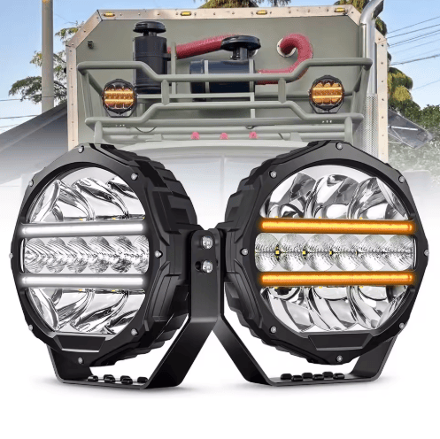 Tan 4x4 9" Super Bright Offroad Spotlights with DRL [PAIR]