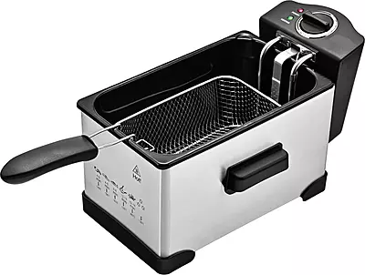 Electric Deep Fryer, 1500 Watt, 3 Liter, Frying Net, Lid - Silver Black
