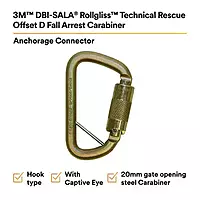 3M™ DBI-SALA® Rollgliss™ Gold Technical Rescue Offset D Fall Arrest Carabiner w/ Captive Eye, 2000117 Medium