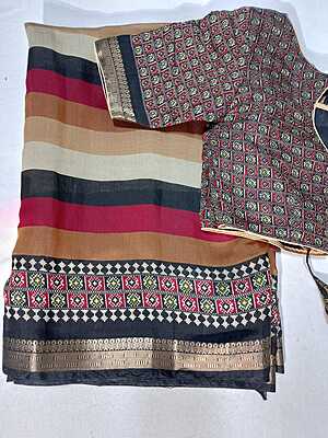 J354: Ready To Ship Beautiful Maheshwari Silk Saree With Stitched Blouse