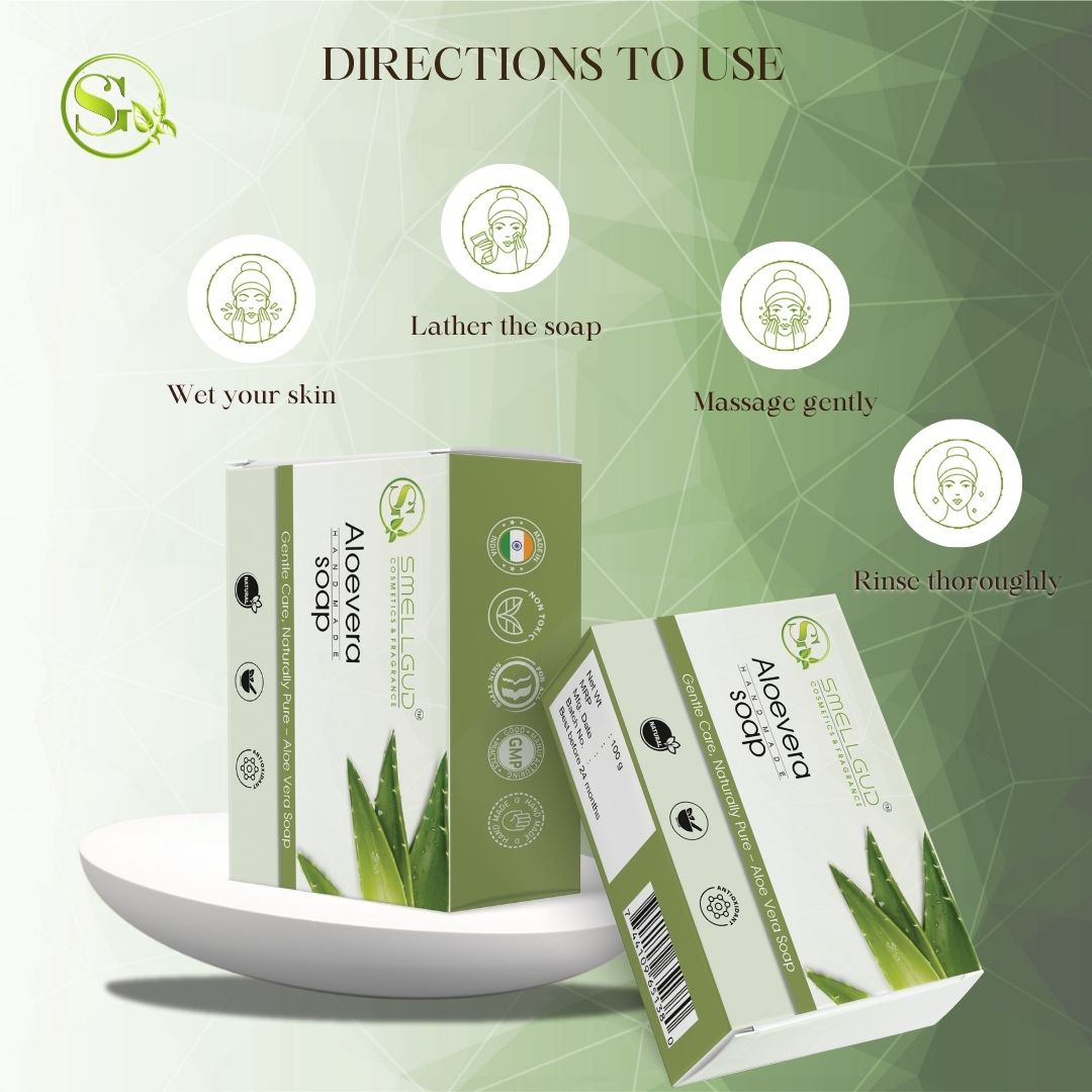 Smellgud cosmetics Natural Aloe Vera Soap|Natural Handmade Soap | Herbal Bathing Soap For Healthy Skin|Natural Soap With Essential Oils|Soap For Soft Skin|Suitable For All Skin