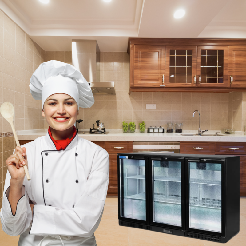 Commercial Beverage Refrigerator: This Blue Star backbar chiller features 3 doors