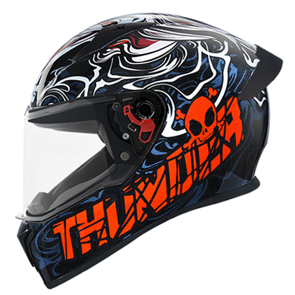 STUDDS THUNDER D9 BLACK N2 RED C/V (L) WITH SPOILER AND MIRROR VISOR