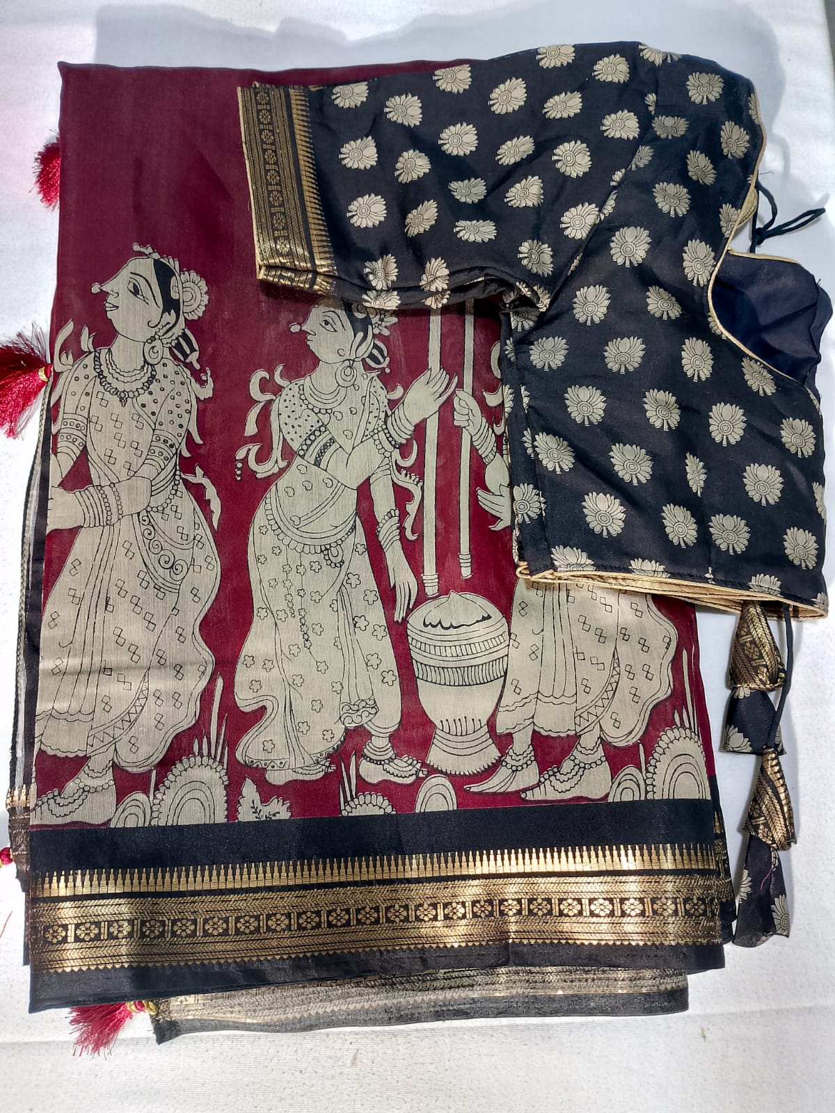 N316: Ready To Ship Beautiful Kalamkari Saree With Stitched Blouse