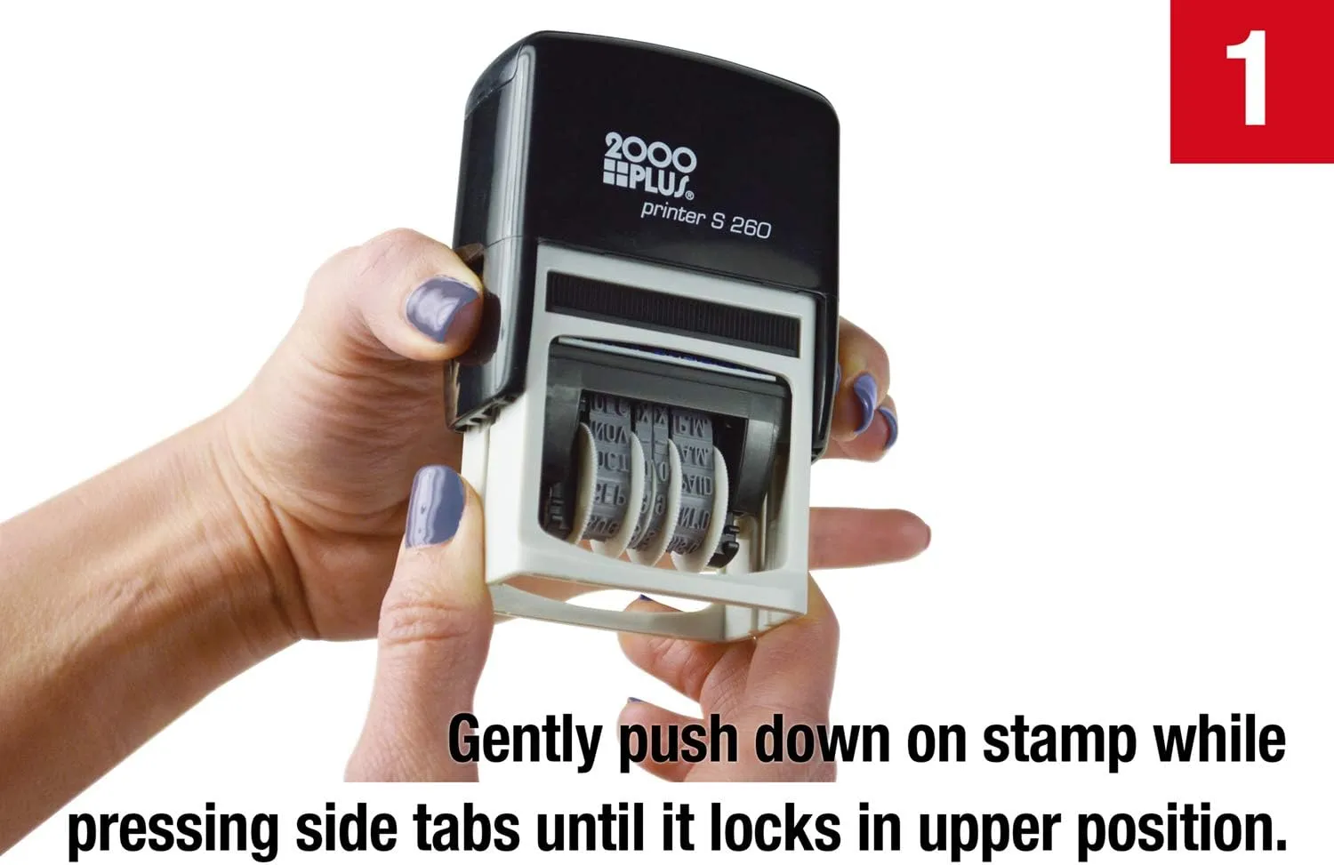 2000 PLUS 4-in-1 Date Stamp 15/16 x 1 3/4 Blue/Red - Self-Inking