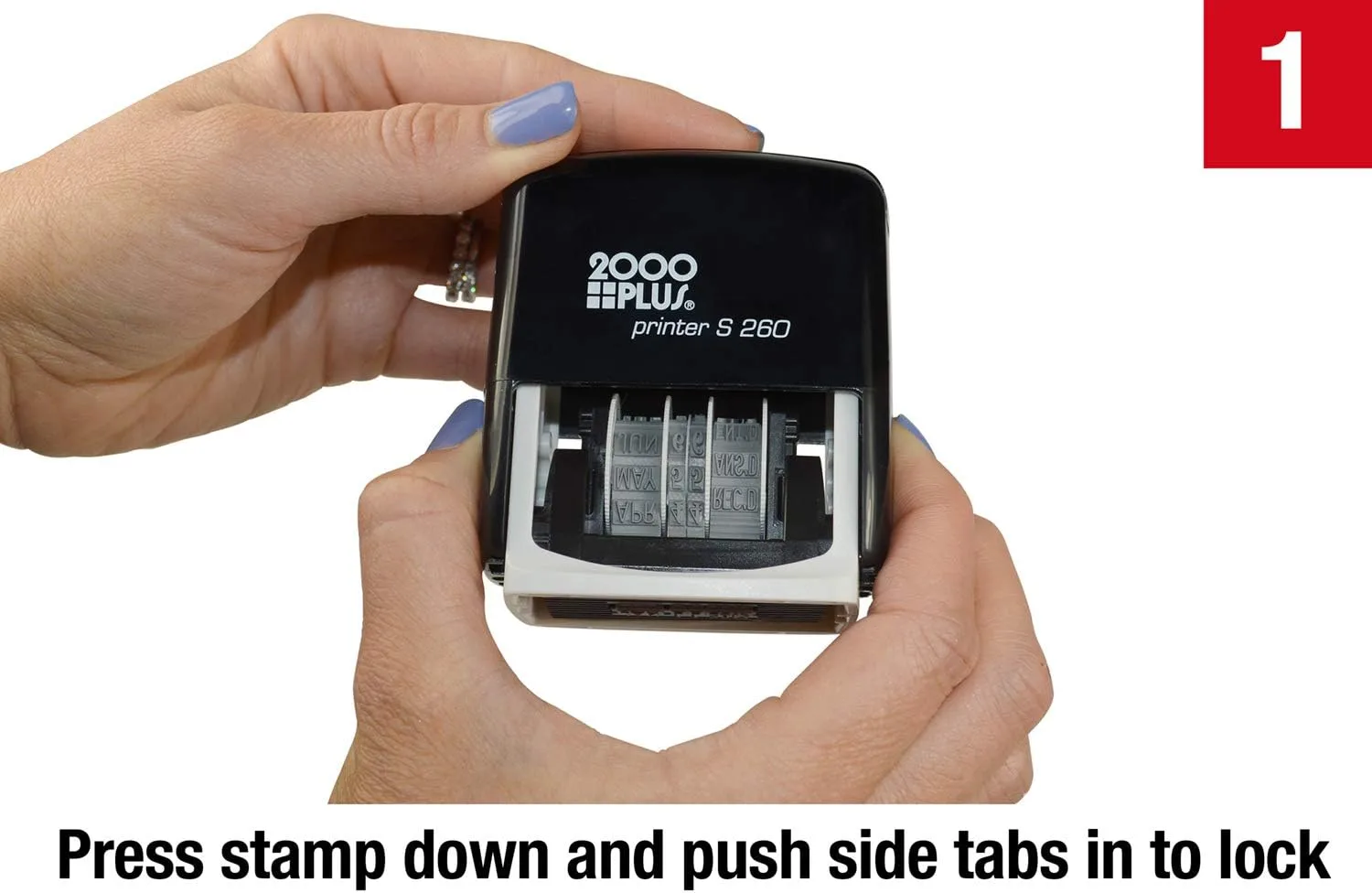 2000 PLUS 4-in-1 Date Stamp 15/16 x 1 3/4 Blue/Red - Self-Inking