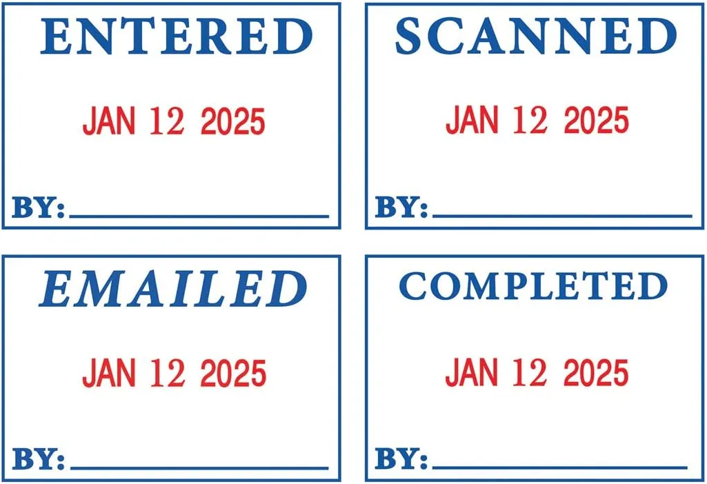 2000 PLUS 4-in-1 Date Stamp 15/16 x 1 3/4 Blue/Red - Self-Inking