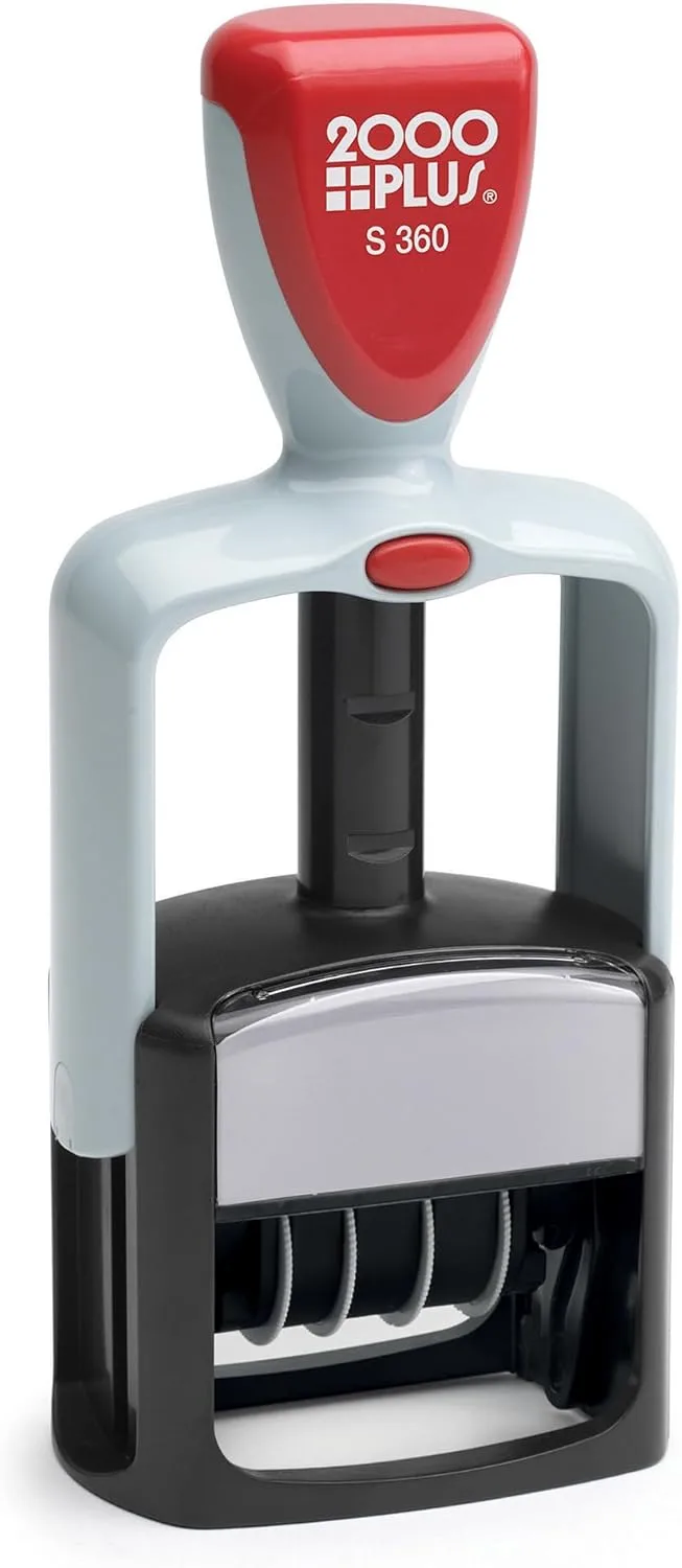 2000 PLUS 4-In-1 Date and Message Stamp, Self-Inking, ENTERED PAID RECEIVED FAXED, Red & Blue Ink (032519)