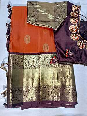 J481: Ready To Ship Beautiful Pure Kanchipattu Saree With Stitched Embroidery Work Blouse