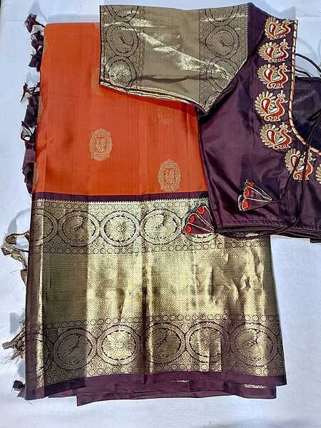 J481: Ready To Ship Beautiful Pure Kanchipattu Saree With Stitched Embroidery Work Blouse