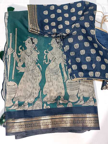 J476: Ready To Ship Beautiful Kalamkari Saree With Stitched Blouse J476: Ready To Ship Beautiful Kalamkari Saree With Stitched Blouse