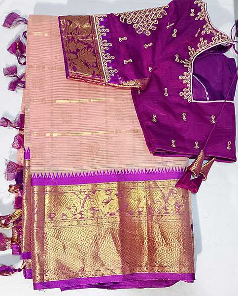 J465: Ready To Ship Beautiful Mangalagiri Saree With Stitched Embroidery Work Blouse