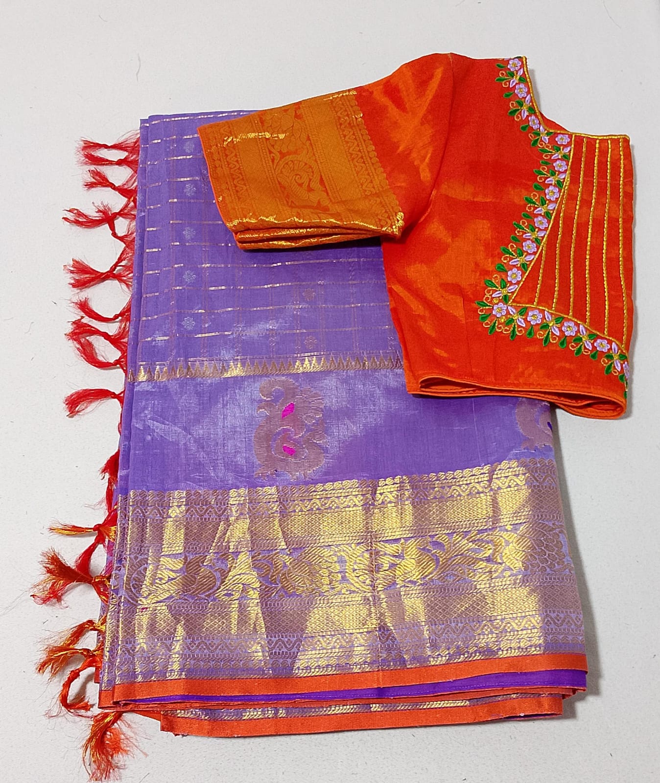 N400: Ready To Ship Beautiful Mangalagiri Saree With Stitched Embroidery Work Blouse N400: Ready To Ship Beautiful Mangalagiri Saree With Stitched Embroidery Work Blouse