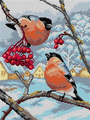 Pettirossi su ramo - tela ricamo mezzopunto
