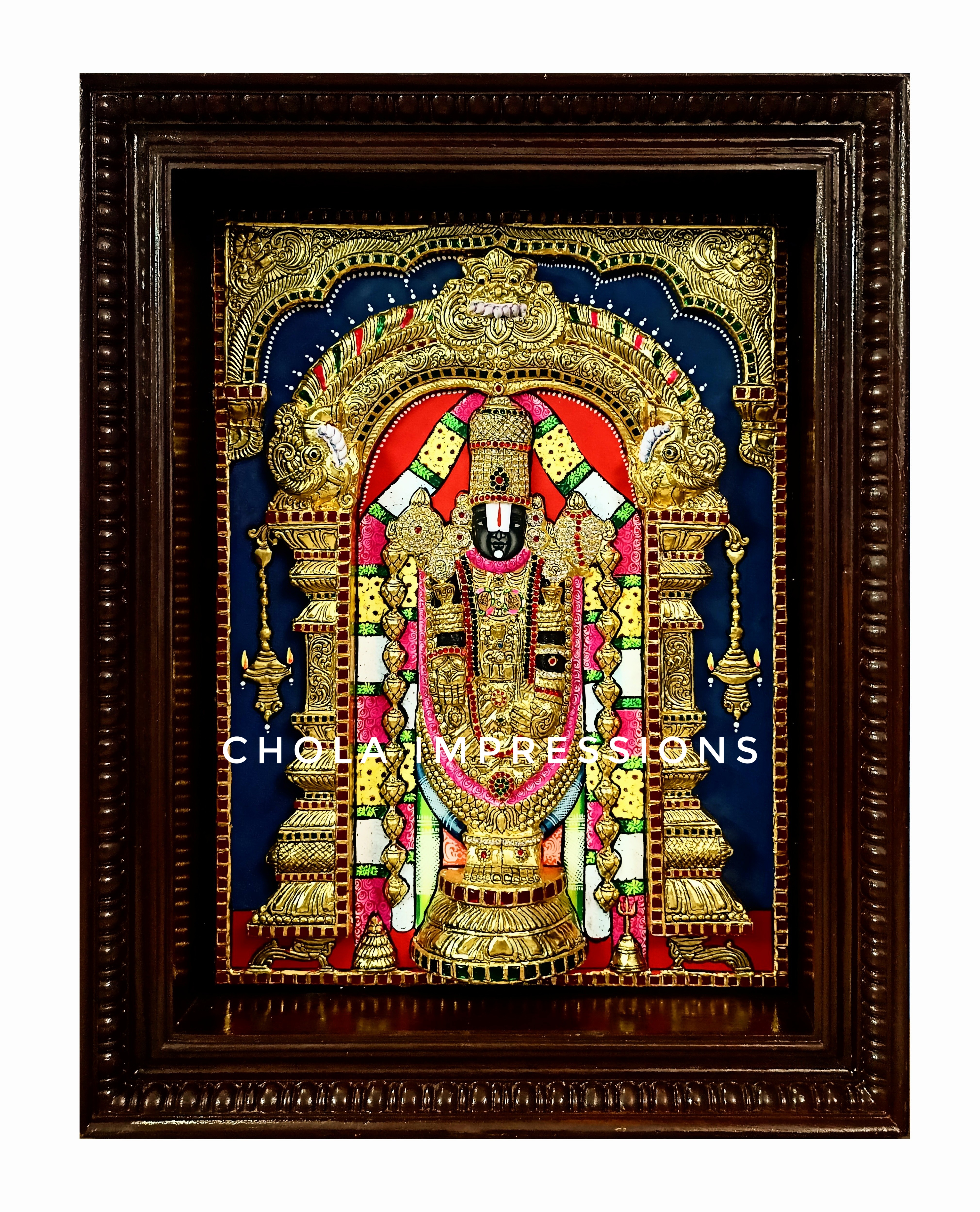 Super Embossed Statue-like Balaji Tanjore Painting -  with American Diamonds