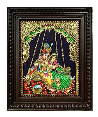 Radha Krishna on Swing Tanjore Painting Radha Krishna on Swing Tanjore Painting