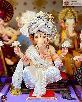 Chaurang Ganpati White Look | POP Ganpati | 21+3 Inches Height