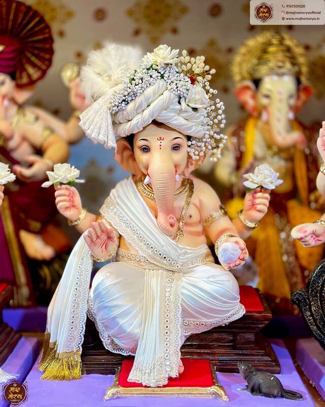 Chaurang Ganpati White Look | POP Ganpati | 21+3 Inches Height