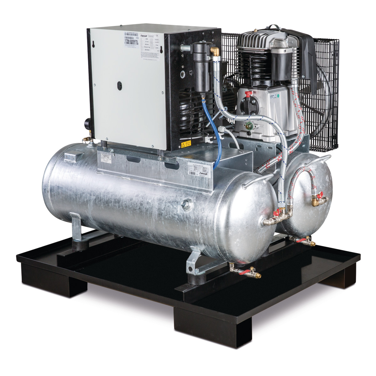 AIRCRAFT AIRPROFI DUO 853 / 2x100 / 10K – Stationary Piston Compressor With 2X 100 Liter Compressed Air Tanks And Refrigeration Dryer