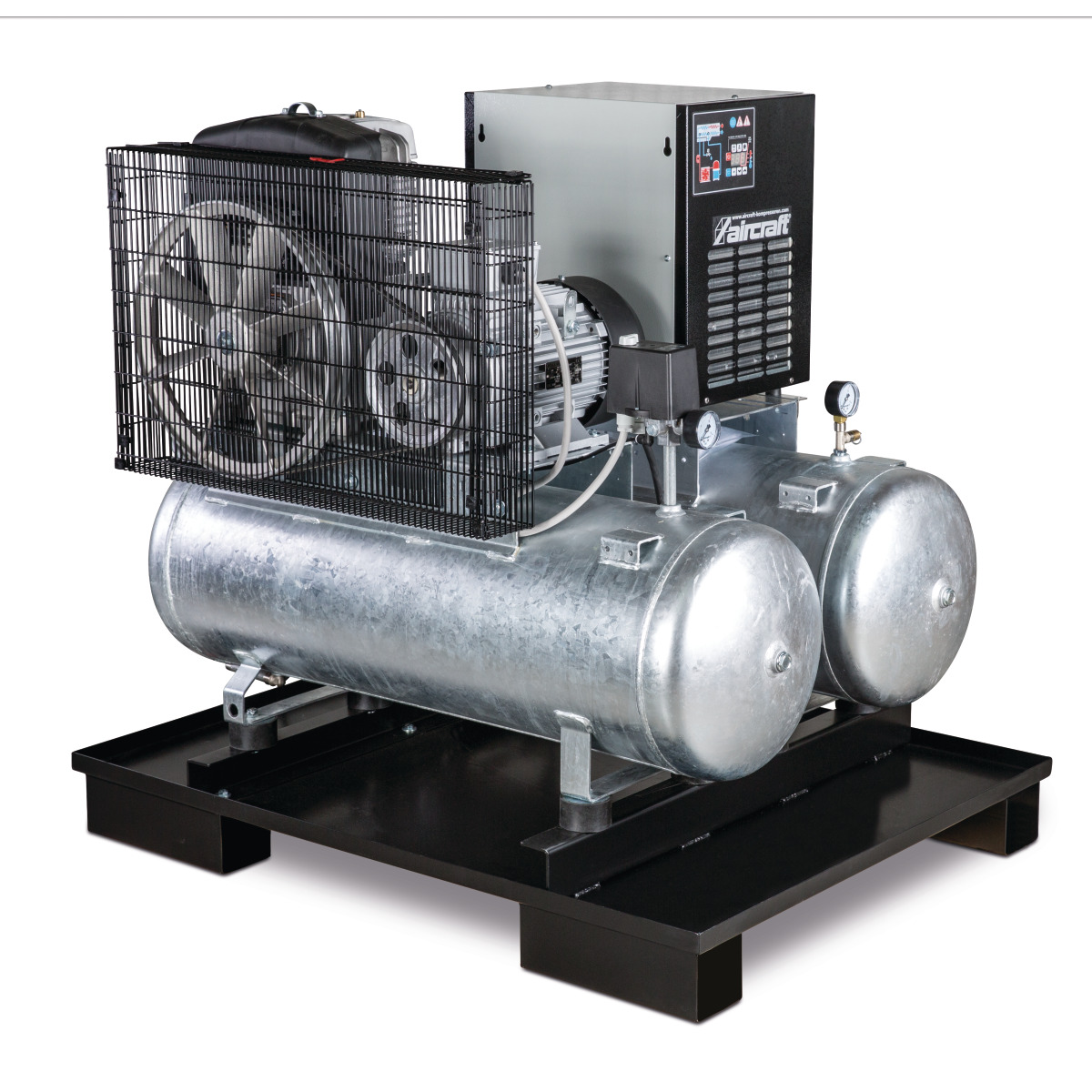 AIRCRAFT AIRPROFI DUO 703 / 2x100 / 10K – Stationary Piston Compressor With 2X 100 Liter Compressed Air Tanks And Refrigeration Dryer