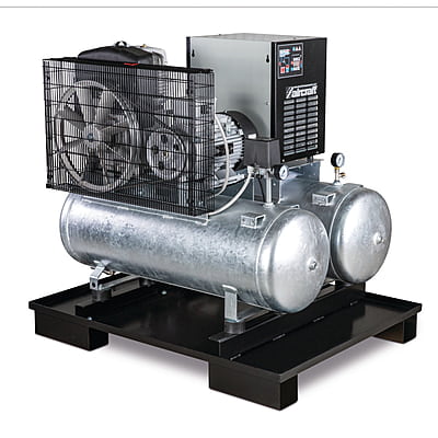 AIRCRAFT AIRPROFI DUO 853 / 2x100 / 10K – Stationary Piston Compressor With 2X 100 Liter Compressed Air Tanks And Refrigeration Dryer