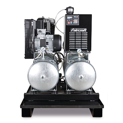 AIRCRAFT AIRPROFI DUO 853 / 2x100 / 10KK – Stationary Piston Compressor With 2X 100 Liter Compressed Air Tanks, Refrigerant Dryer, Fine Filter, Steam Trap And Conditioner